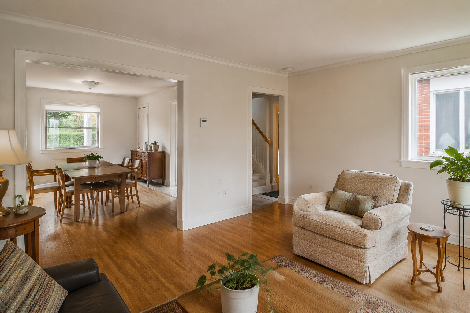 Freshly repainted living and dining area in a West Island home